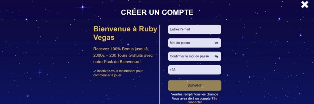 Ruby Vegas Casino Sinscrire